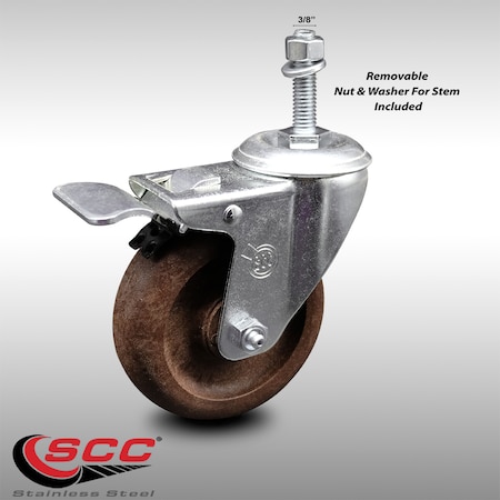 Service Caster 4 Inch SS High Temp Glass Filled Nylon 3/8 Inch Stem Caster Total Lock Brake SCC SCC-SSTSTTL20S414-GFNSHT-381615